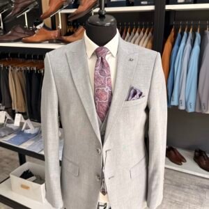 Costum bărbătesc Charles gri albăstrui texturat slim fit