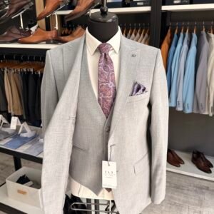 Alternative view of Costum bărbătesc Charles gri albăstrui texturat slim fit