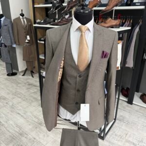 Alternative view of Costum bărbătesc Alvero bej închis texturat slim fit