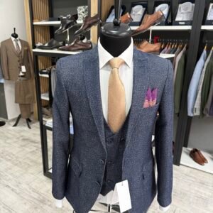 Costum bărbătesc Torino albastru texturat slim fit