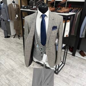 Alternative view of Costum bărbătesc Venezia gri în carouri slim fit