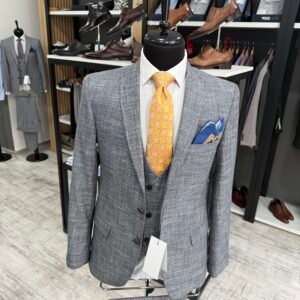 Costum bărbătesc Ancona albastru texturat slim fit