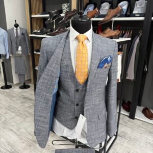 Alternative view of Costum bărbătesc Ancona albastru texturat slim fit