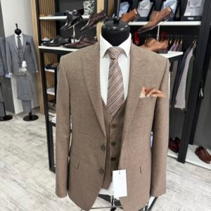 Costum bărbătesc Orvieto bej închis slim fit
