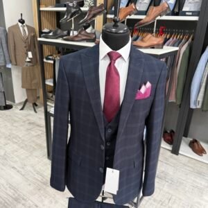 Costum bărbătesc Velante albastru în carouri slim fit