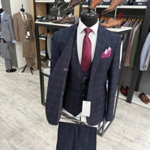 Alternative view of Costum bărbătesc Velante albastru în carouri slim fit