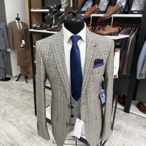 Costum bărbătesc Venezia gri în carouri slim fit