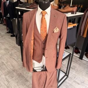 Alternative view of Costum bărbătesc Tudor cărămiziu în dungi slim fit