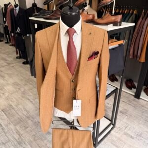 Alternative view of Costum bărbătesc Tudor muștariu în dungi slim fit