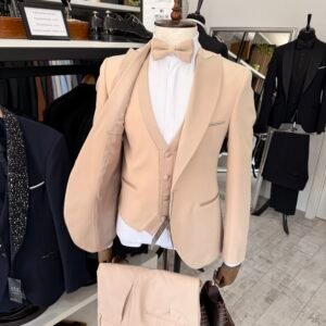 Alternative view of Costum bărbătesc de ceremonie bej Cristiano slim fit