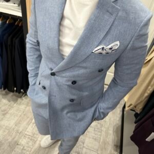Costum bărbătesc casual double-breasted albastru