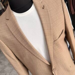 Alternative view of Costum bărbătesc casual bej texturat slim fit