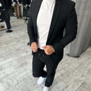 Costum bărbătesc casual negru slim fit