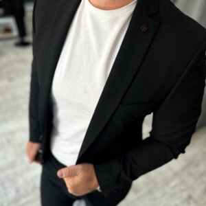 Alternative view of Costum bărbătesc casual negru slim fit