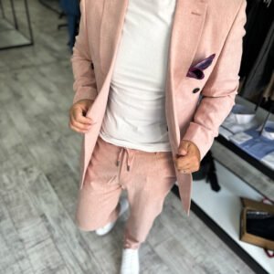Alternative view of Costum bărbătesc casual double-breasted roz