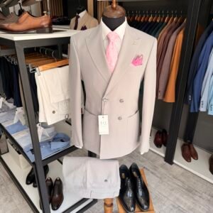 Costum bărbătesc Benjamin gri double-breasted slim fit