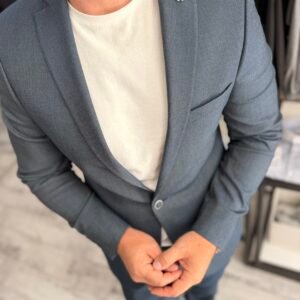 Alternative view of Costum bărbătesc casual albastru slim fit
