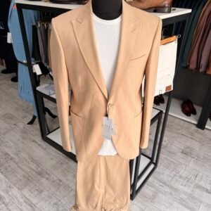 Alternative view of Costum bărbătesc casual bej slim fit