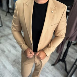 Costum bărbătesc casual bej slim fit