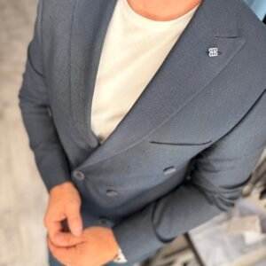 Alternative view of Costum bărbătesc casual double-breasted albastru slim fit