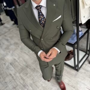 Costum bărbătesc Winston verde double-breasted slim fit