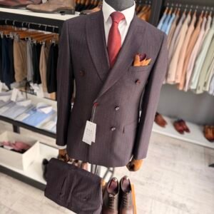 Costum bărbătesc Miles burgundy în dungi slim fit