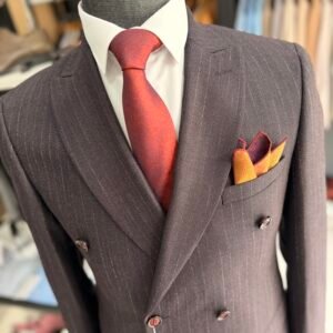 Costum bărbătesc Miles burgundy în dungi slim fit - Image 2