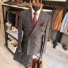 Costum bărbătesc Miles gri în dungi slim fit