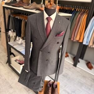 Costum bărbătesc Miles gri în dungi slim fit