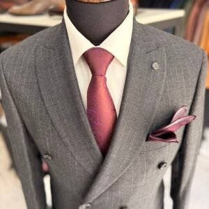 Costum bărbătesc Miles gri în dungi slim fit - Image 2